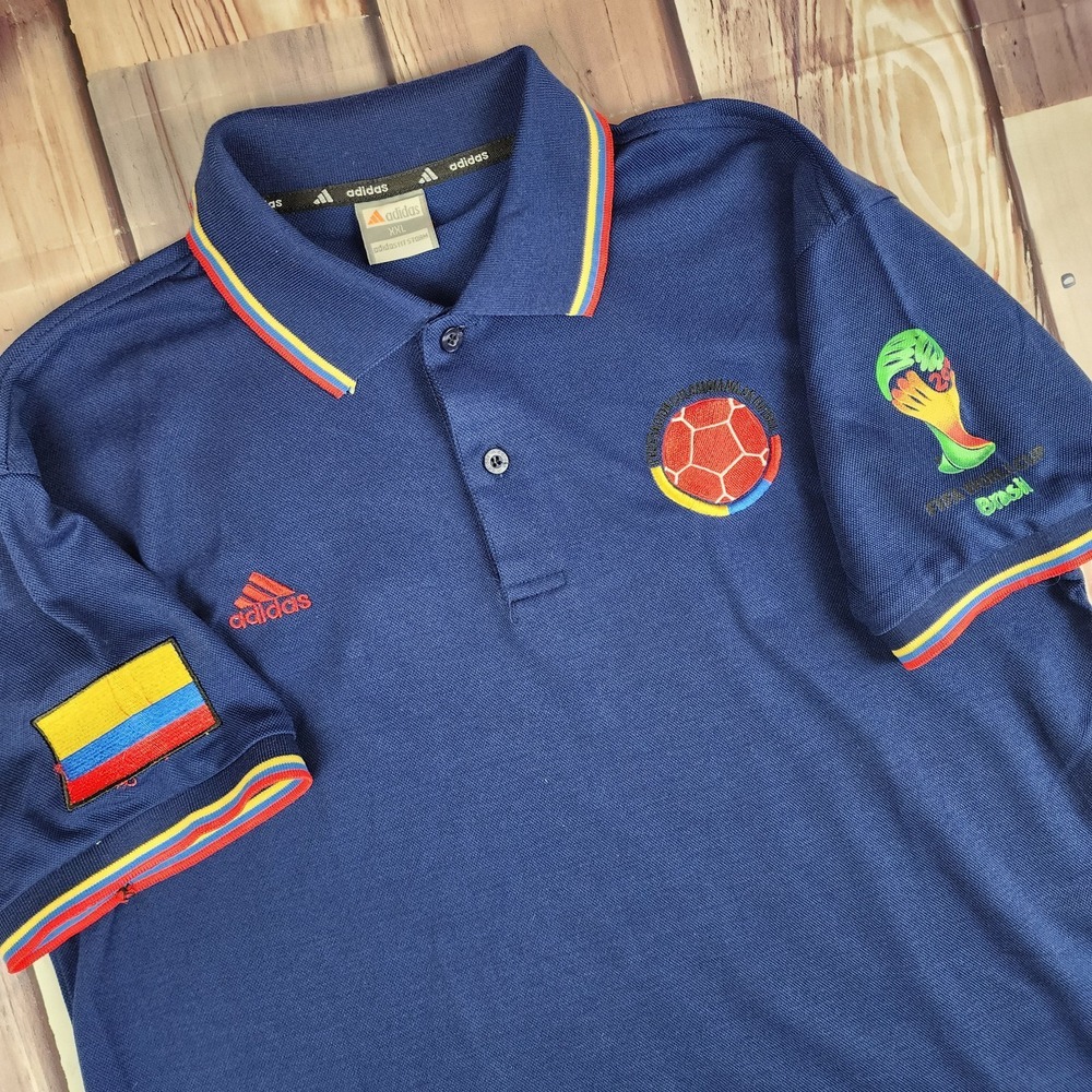 Adidas Fit Storm Polo Shirt Mens XXL FIFA World Cup Brasil 2014 Columbia Flag